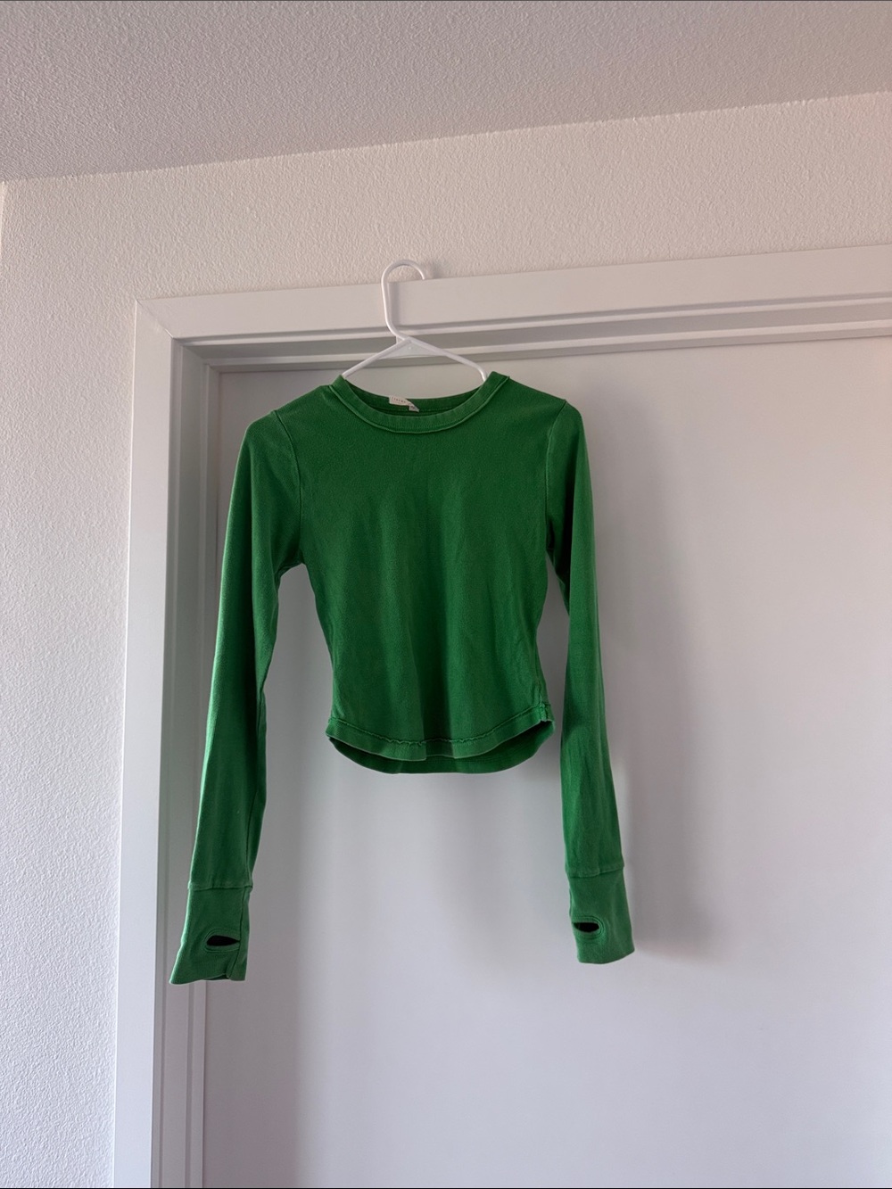 Free People Forest Green Long Sleeve Crewneck Top